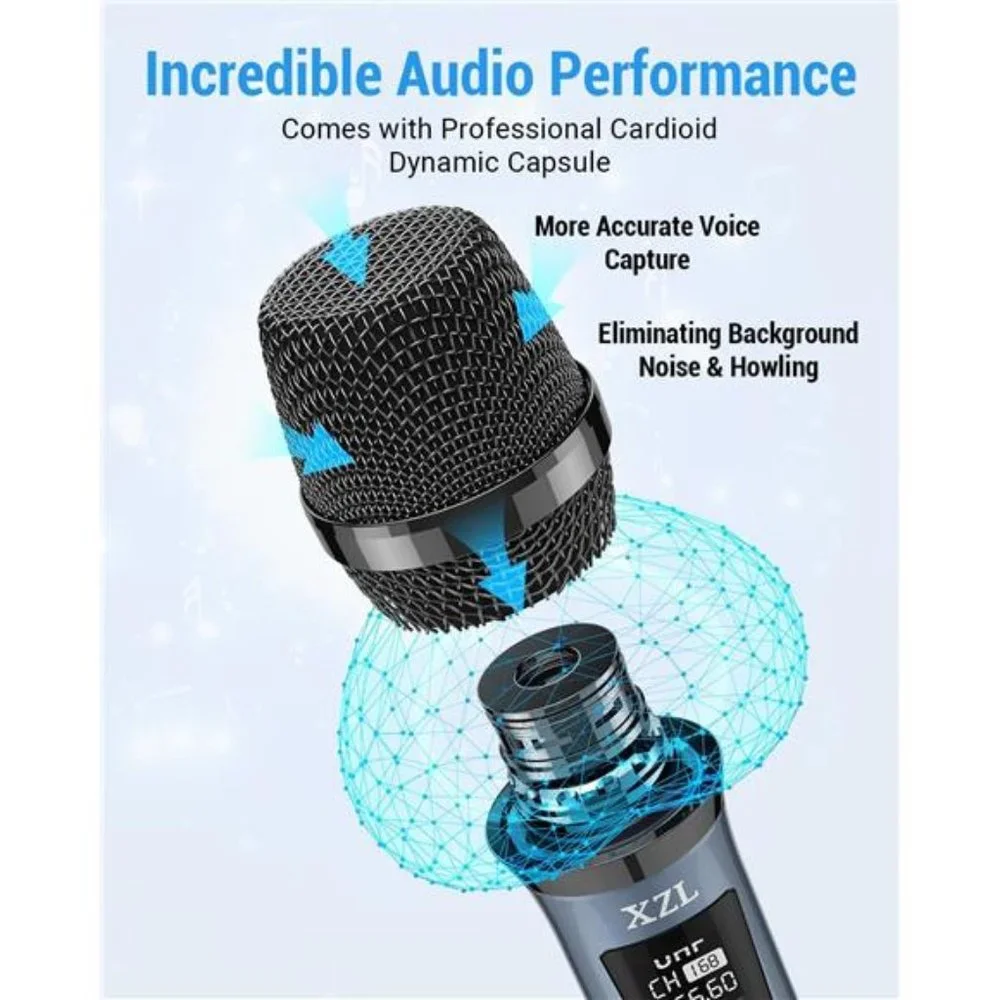 Professional Wireless Microphones for Karaoke Singing, Rechargeable Dual UHF
